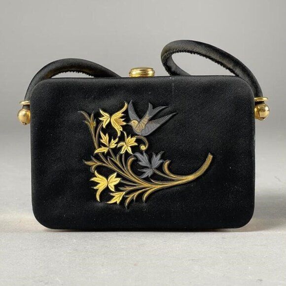 1960s Handmade Minaudiere Box Purse Compact with Metal Flowers & Birds - Vintage - Picture 9 of 9